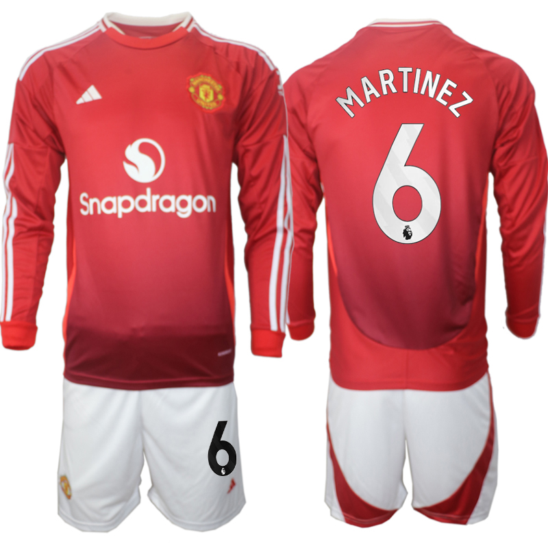 Men 2024-2025 Club Manchester United home Long Sleeves Red #6 Soccer Jersey->manchester united jersey->Soccer Club Jersey